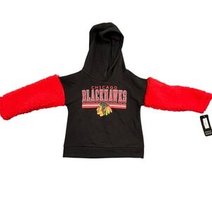 NHL Chicago Blackhawks Toddler Hoodie 4T Black Red Sherpa Sleeves Pullover